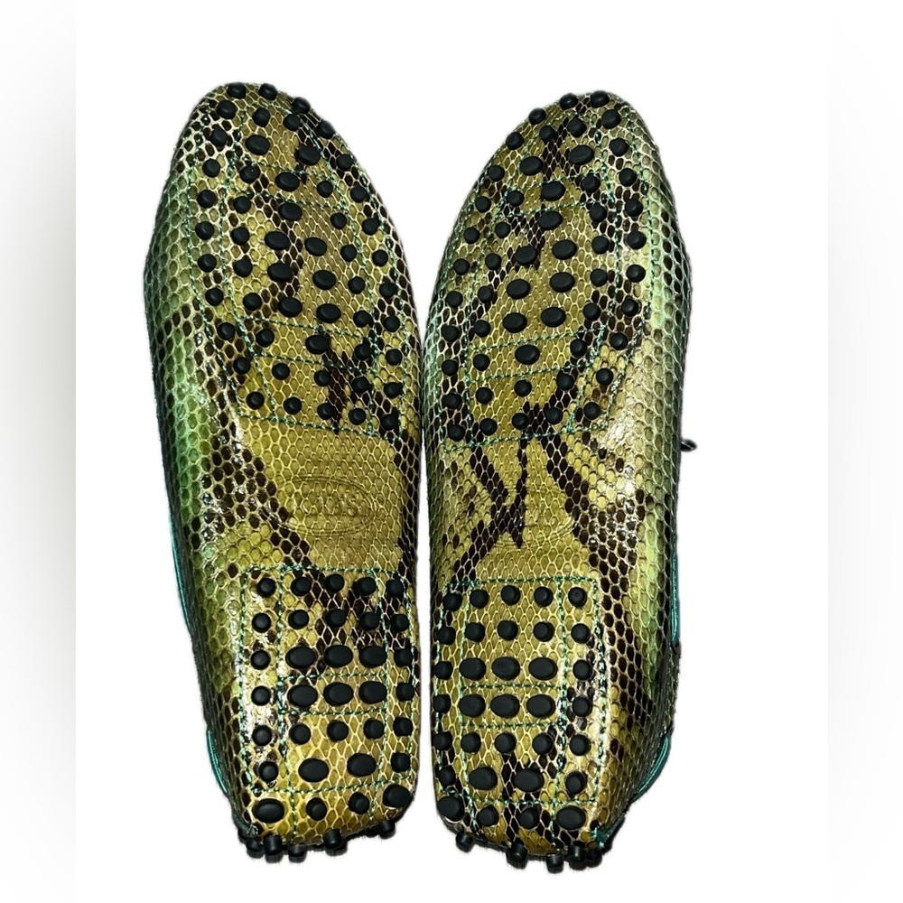 TOD’S Green/Black Python Gommino Bow Loafers, Size 37 - Picture 7 of 9